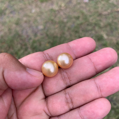 2 Pcs 13mm Golden South Sea Pearl Pair High Grade Loose Gemstones PP3-3