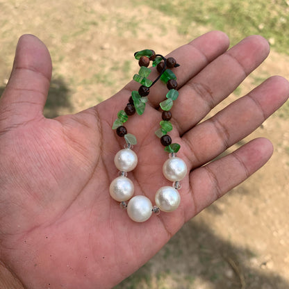 Real South Sea Pearl Bracelet Stone and Wood Accent, 12mm GR-4