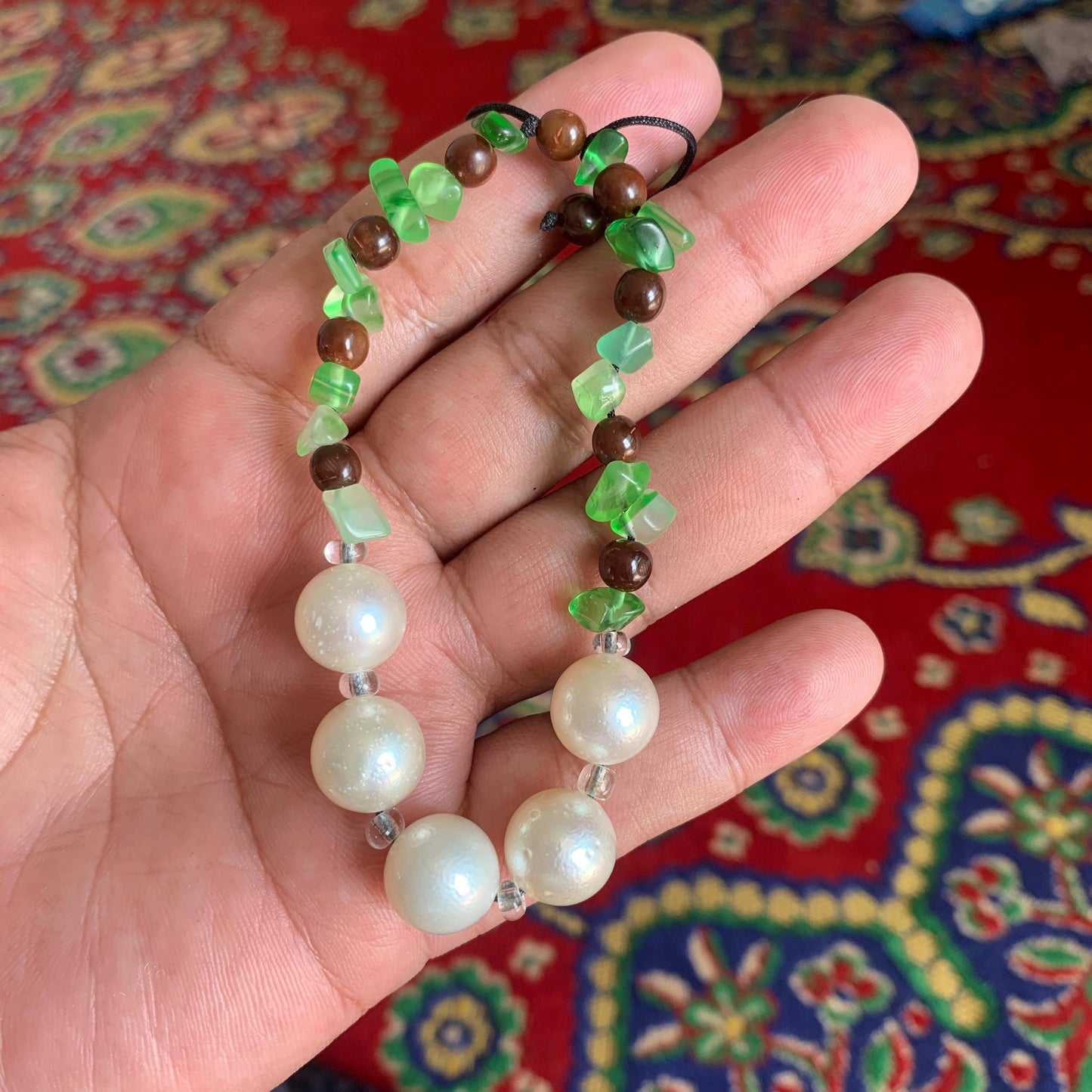 Real South Sea Pearl Bracelet Stone and Wood Accent, 12mm GR-4