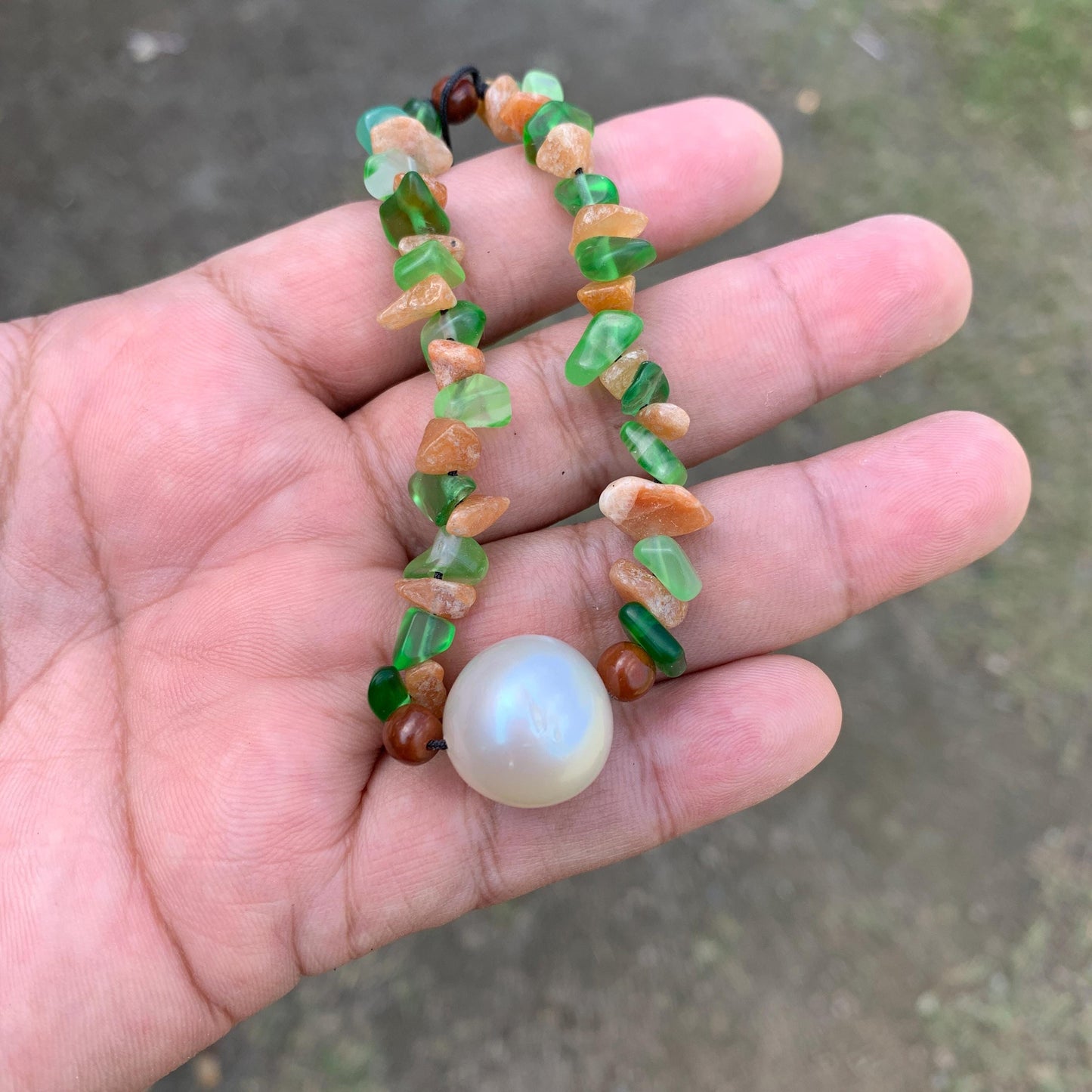 Real South Sea Pearl Bracelet Stone and Wood Accent, 16.4mm BSP-2