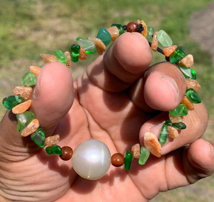 South Sea Pearl Bracelet With Stone and Wood Real Seawater Pearl 16.4mm BSP-2