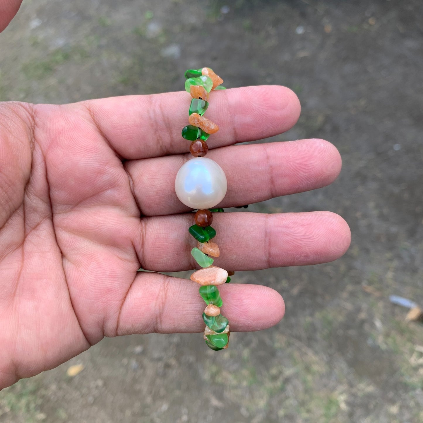 South Sea Pearl Bracelet With Stone and Wood Real Seawater Pearl 16.4mm BSP-2