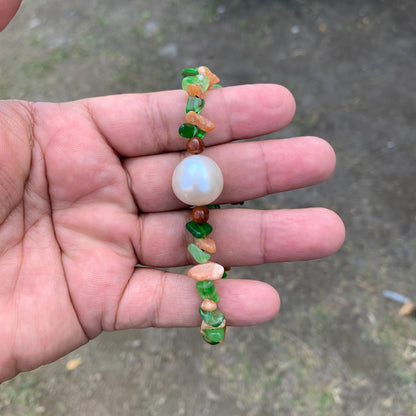 South Sea Pearl Bracelet With Stone and Wood Real Seawater Pearl 16.4mm BSP-2