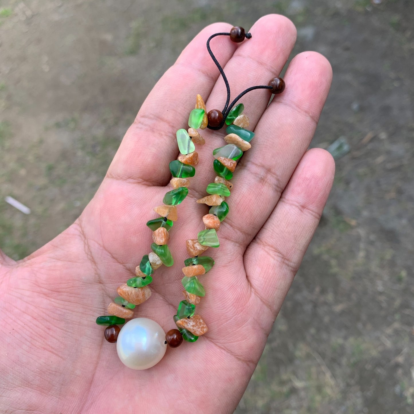 South Sea Pearl Bracelet With Stone and Wood Real Seawater Pearl 16.4mm BSP-2